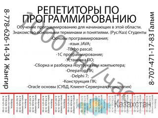Репетиторы по программированию 1000тнг/час Алматы