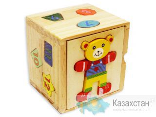 Деревянная игрушка Куб-сортер с вкладышами Мишка 46391 Алматы и Алматинская область