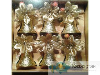 Новогодние елочные игрушки колокольчики золотые 46422 Алматы и Алматинская область