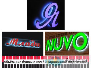 Объёмные световые буквы с комбинированной подсветкой (изготовление, монтаж). Актюбинская область