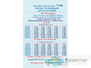 Внимание!!! АКЦИЯ от 15% ВТБ Банк(Казахстан) Алматы