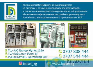 ОсОО «Байсэл» занимается оптовыми и розничными продажами электротоваров Бишкек