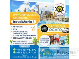 Авиабилеты, Туры,Оформление виз, все виды страхования ! Бишкек